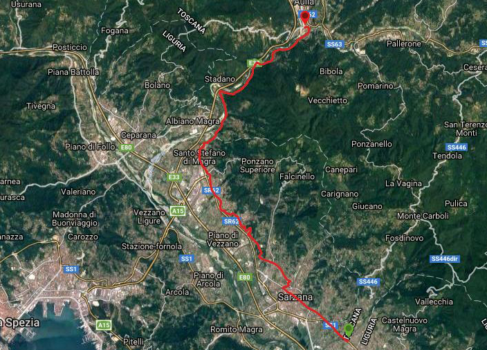 Questa è la strada percorsa da Nicola e Fela tra Caniparola-Aulla