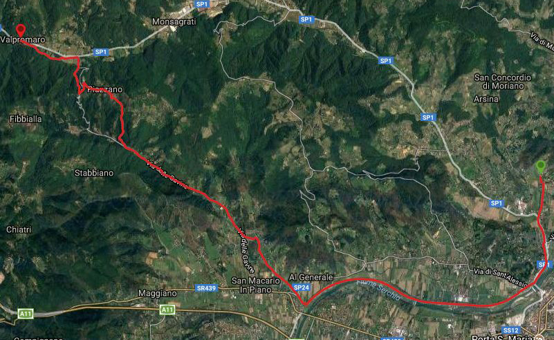 Questa è la strada percorsa da Nicola e Fela tra Lucca-Valpromaro