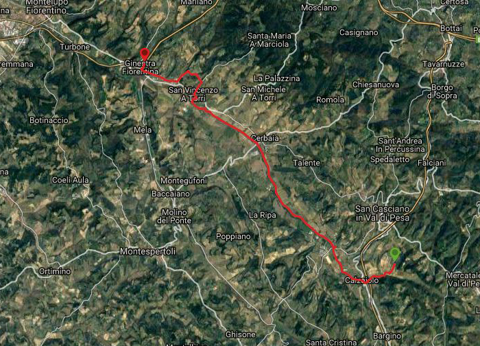 Questa è la strada percorsa da Nicola e Fela tra San Casciano-Ginestra Fiorentina