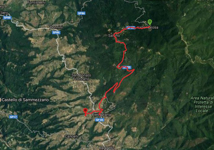 Questa è la strada percorsa da Nicola e Fela tra Vallombrosa-Pietrapiana